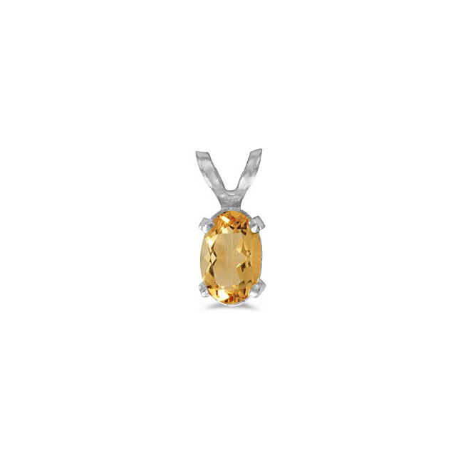 14k White Gold Oval Citrine Pendant