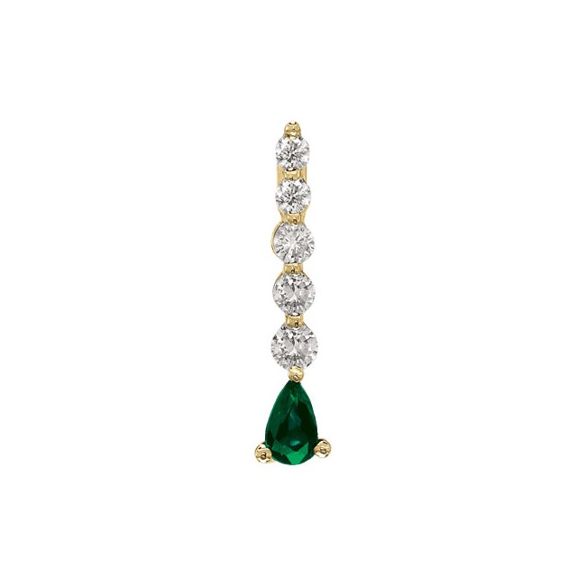 14K Yellow Gold Graduated Diamond and Pear Emerald Drop Pendant