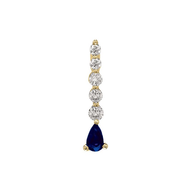 14K Yellow Gold Graduated Diamond and Pear Sapphire Drop Pendant