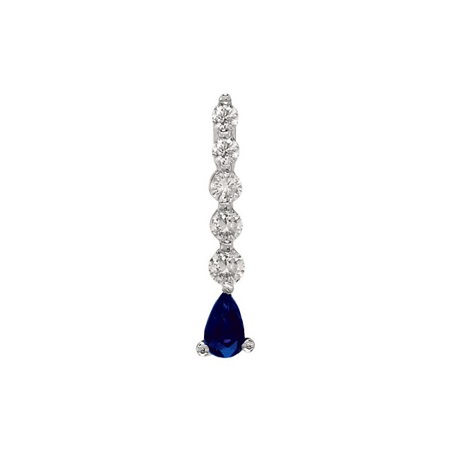 14K White Gold Graduated Diamond and Pear Sapphire Drop Pendant