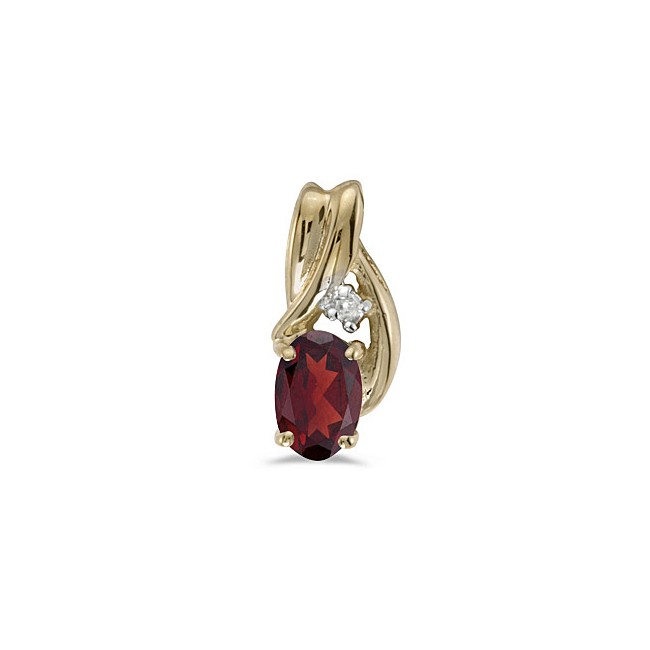 14k Yellow Gold Oval Garnet And Diamond Pendant