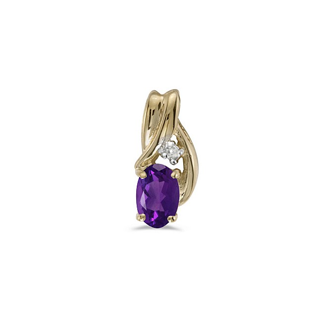 14k Yellow Gold Oval Amethyst And Diamond Pendant