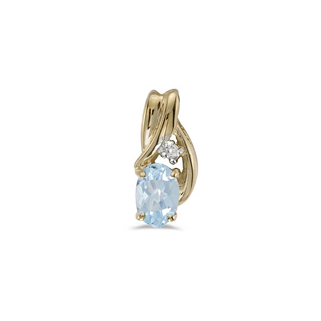 14k Yellow Gold Oval Aquamarine And Diamond Pendant