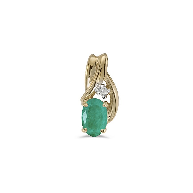 14k Yellow Gold Oval Emerald And Diamond Pendant