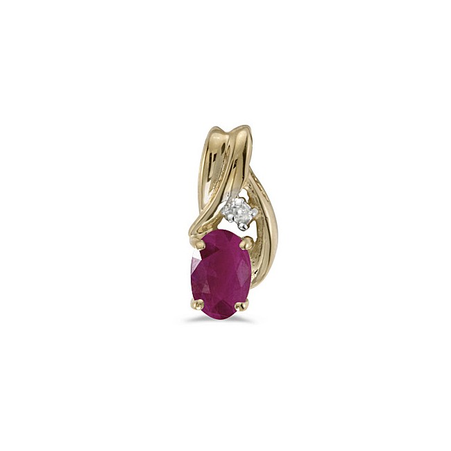 14k Yellow Gold Oval Ruby And Diamond Pendant