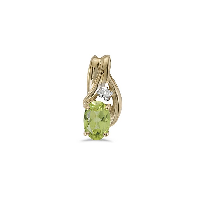 14k Yellow Gold Oval Peridot And Diamond Pendant