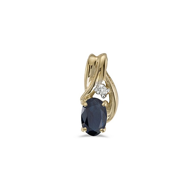 14k Yellow Gold Oval Sapphire And Diamond Pendant