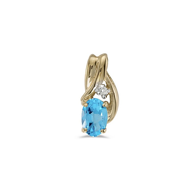 14k Yellow Gold Oval Blue Topaz And Diamond Pendant