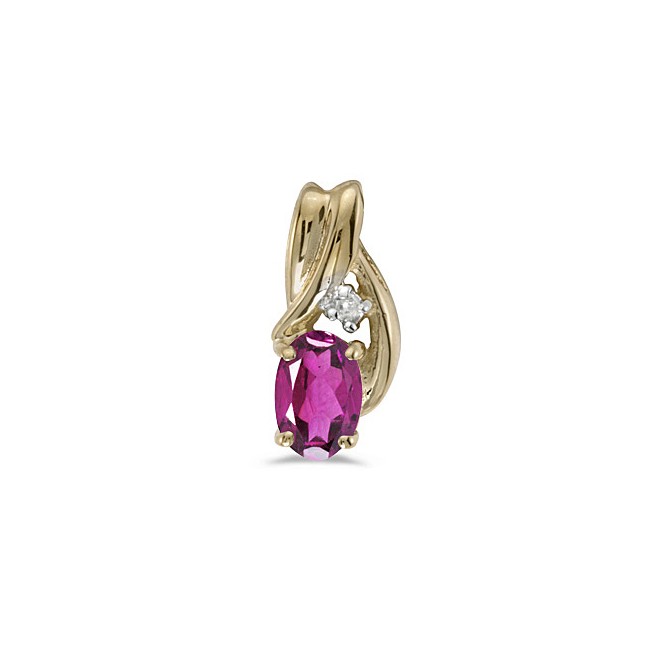 14k Yellow Gold Oval Pink Topaz And Diamond Pendant