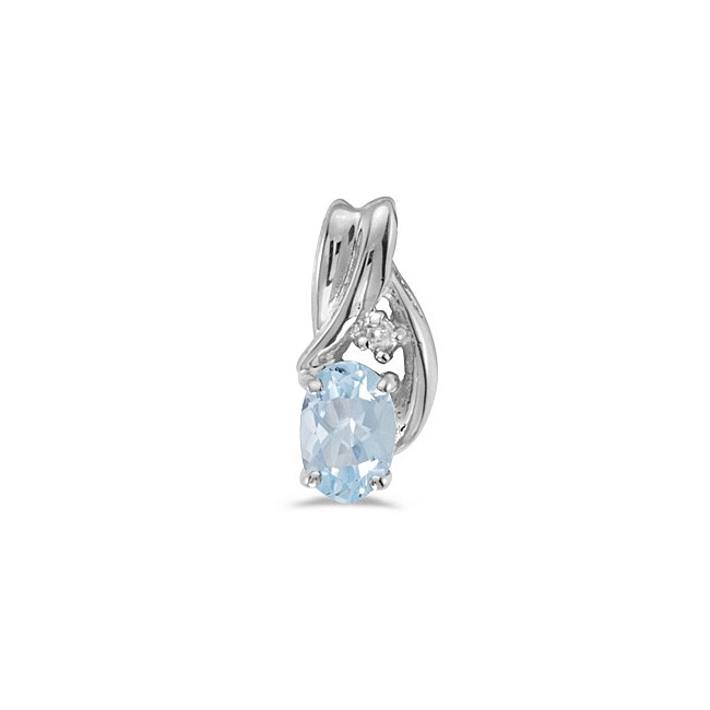 14k White Gold Oval Aquamarine And Diamond Pendant