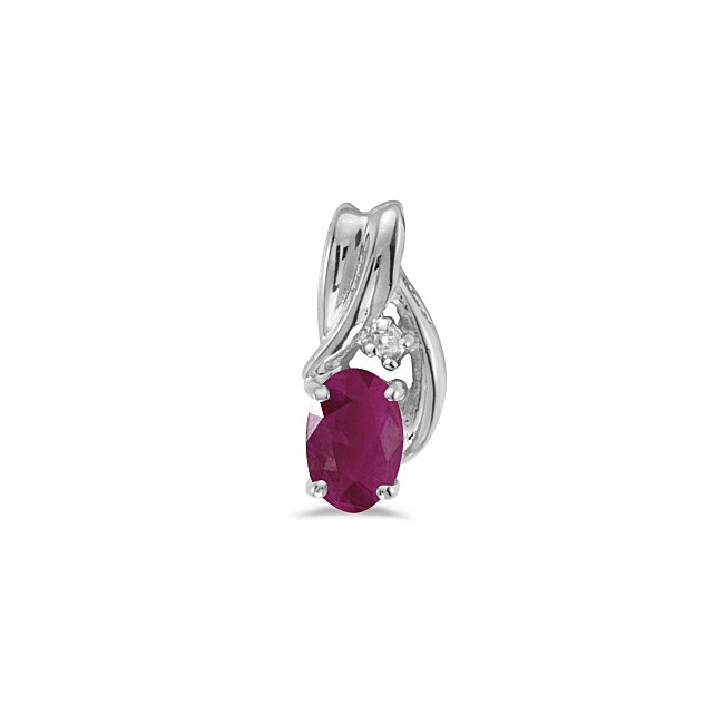 14k White Gold Oval Ruby And Diamond Pendant