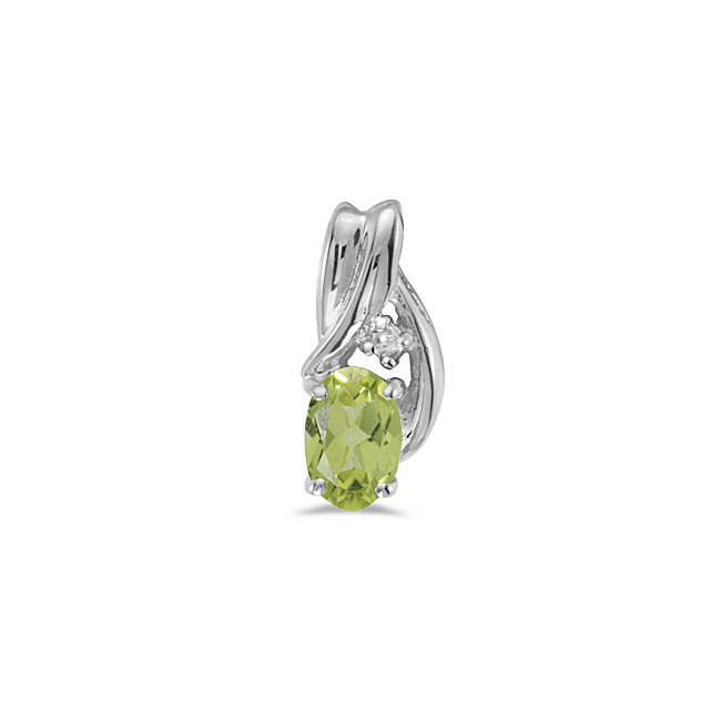 14k White Gold Oval Peridot And Diamond Pendant