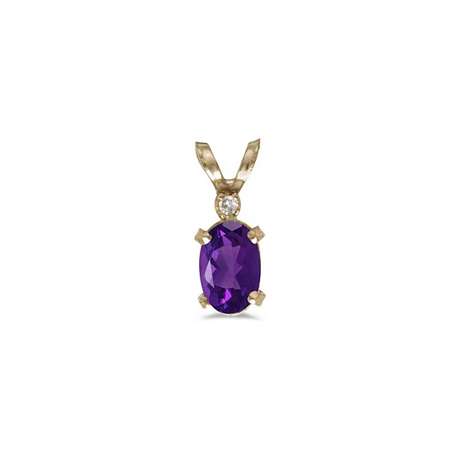 14k Yellow Gold Oval Amethyst And Diamond Filagree Pendant