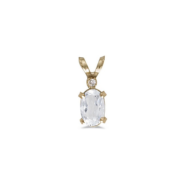 14k Yellow Gold Oval White Topaz And Diamond Filagree Pendant