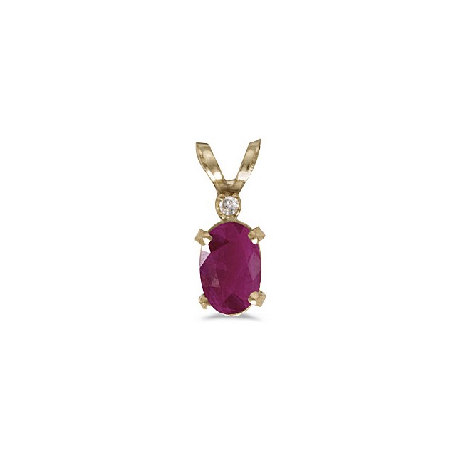 14k Yellow Gold Oval Ruby And Diamond Filagree Pendant