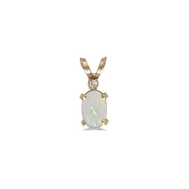 14k Yellow Gold Oval Opal And Diamond Filagree Pendant