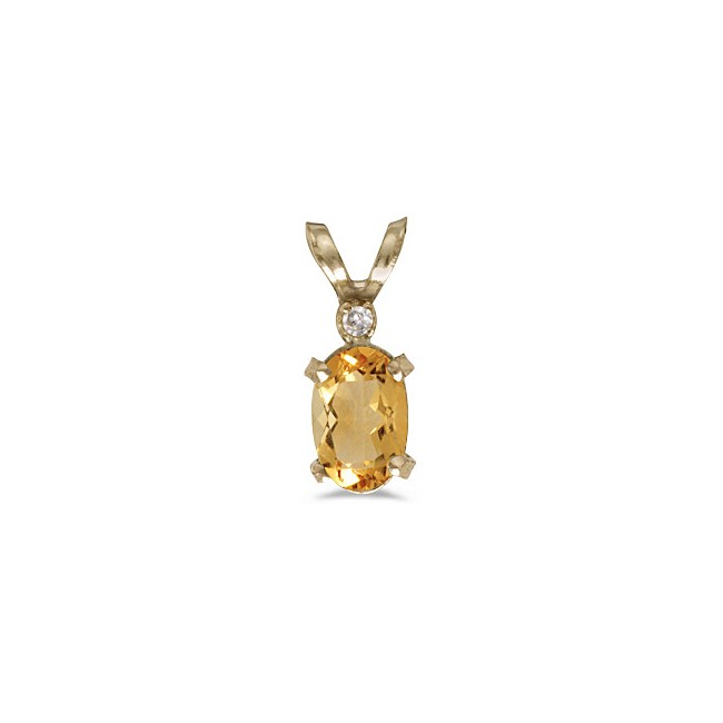 14k Yellow Gold Oval Citrine And Diamond Filagree Pendant