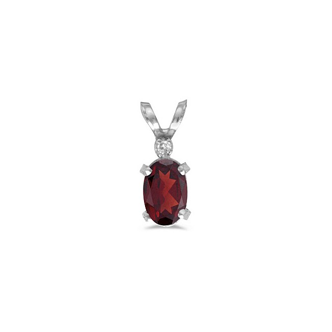 14k White Gold Oval Garnet And Diamond Filagree Pendant