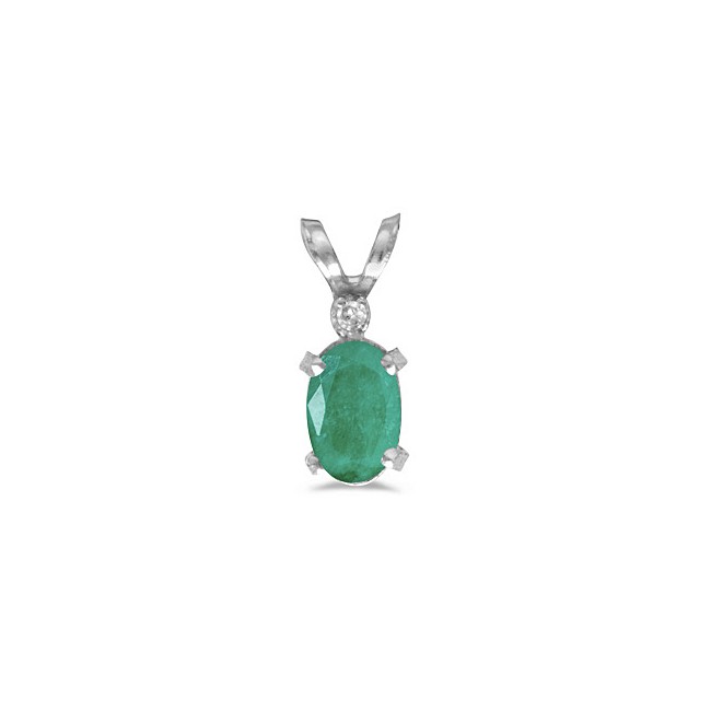 14k White Gold Oval Emerald And Diamond Filagree Pendant