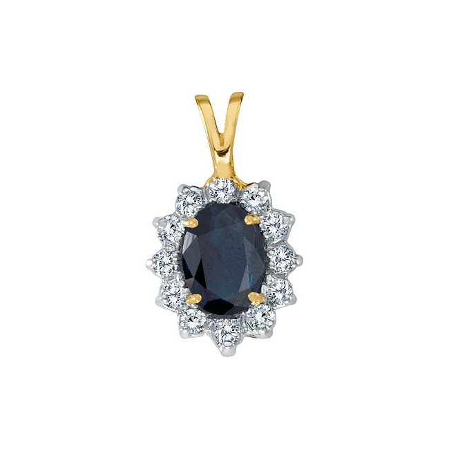 14K Yellow Gold 8x6 Oval Sapphire and Diamond Pendant
