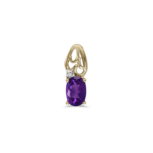 14k Yellow Gold Oval Amethyst And Diamond Pendant