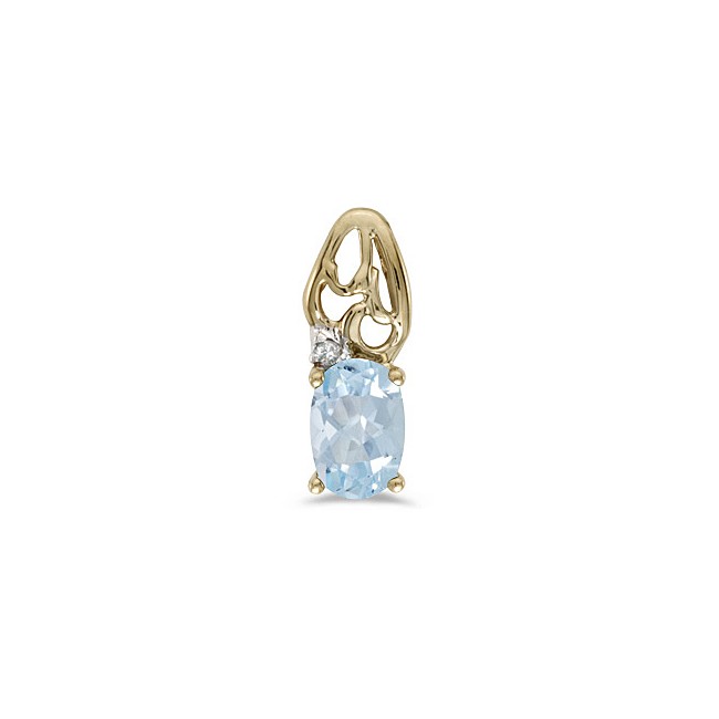 14k Yellow Gold Oval Aquamarine And Diamond Pendant