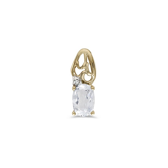 14k Yellow Gold Oval White Topaz And Diamond Pendant