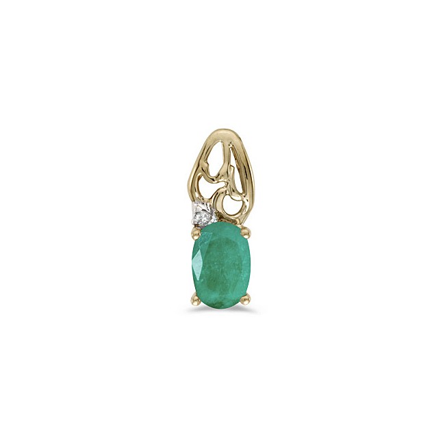 14k Yellow Gold Oval Emerald And Diamond Pendant