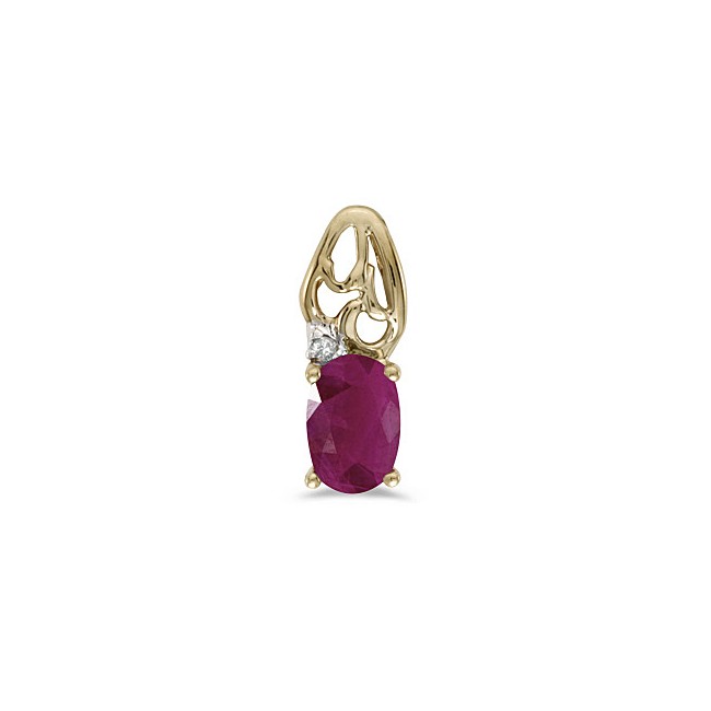 14k Yellow Gold Oval Ruby And Diamond Pendant