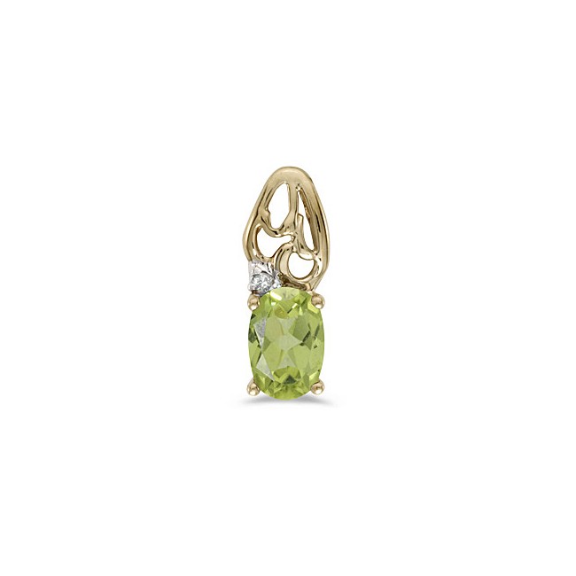 14k Yellow Gold Oval Peridot And Diamond Pendant