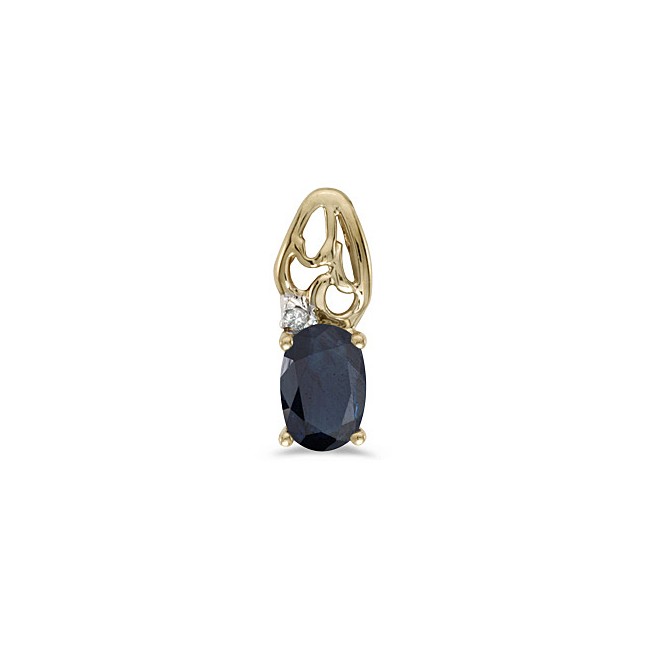 14k Yellow Gold Oval Sapphire And Diamond Pendant