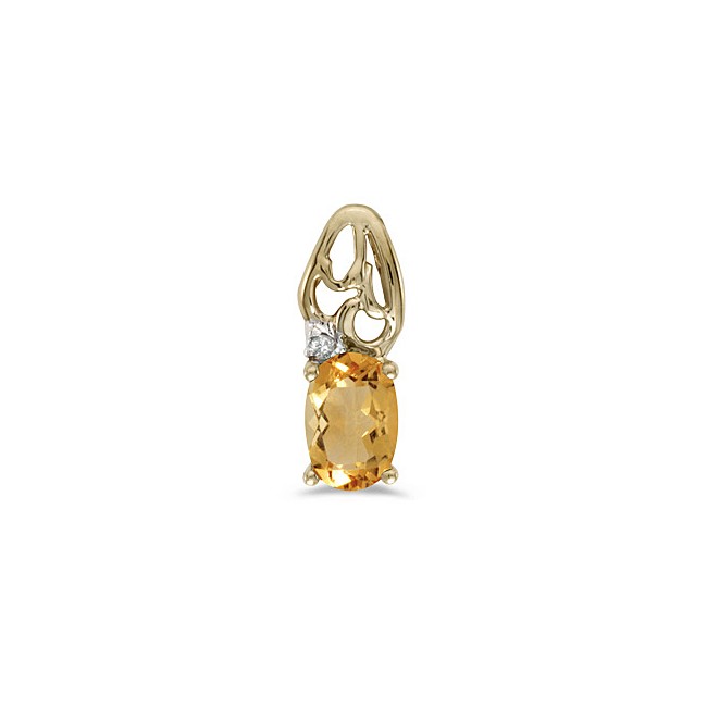 14k Yellow Gold Oval Citrine And Diamond Pendant