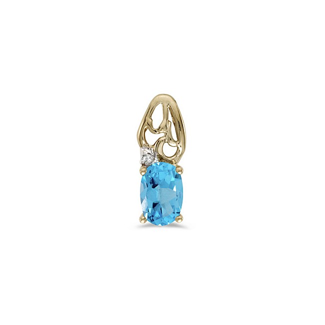 14k Yellow Gold Oval Blue Topaz And Diamond Pendant