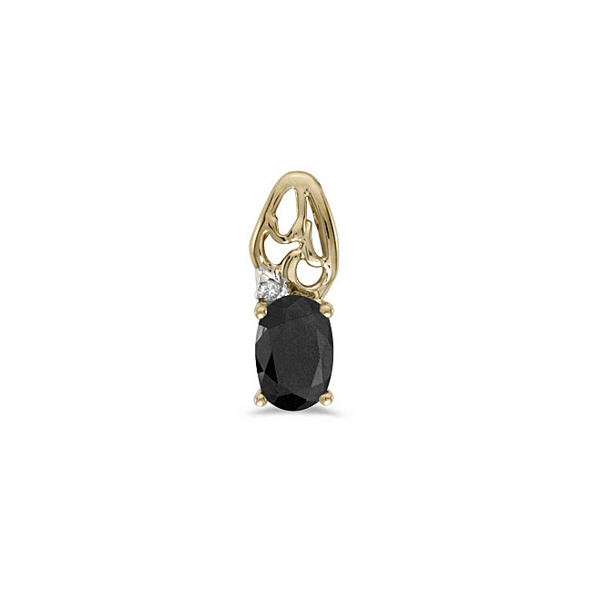 14k Yellow Gold Oval Onyx And Diamond Pendant