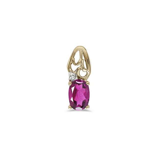 14k Yellow Gold Oval Pink Topaz And Diamond Pendant