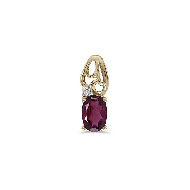 14k Yellow Gold Oval Rhodolite Garnet And Diamond Pendant