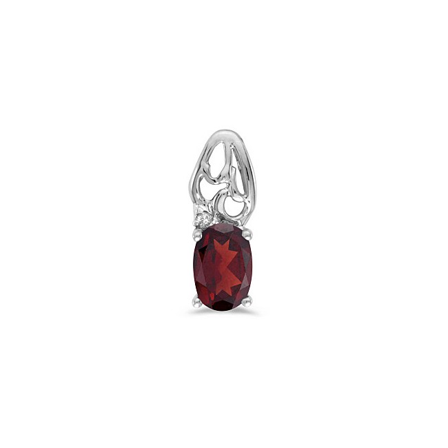 14k White Gold Oval Garnet And Diamond Pendant