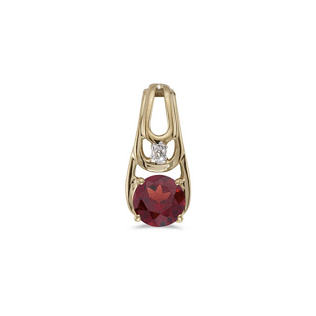 14k Yellow Gold Round Garnet And Diamond Pendant