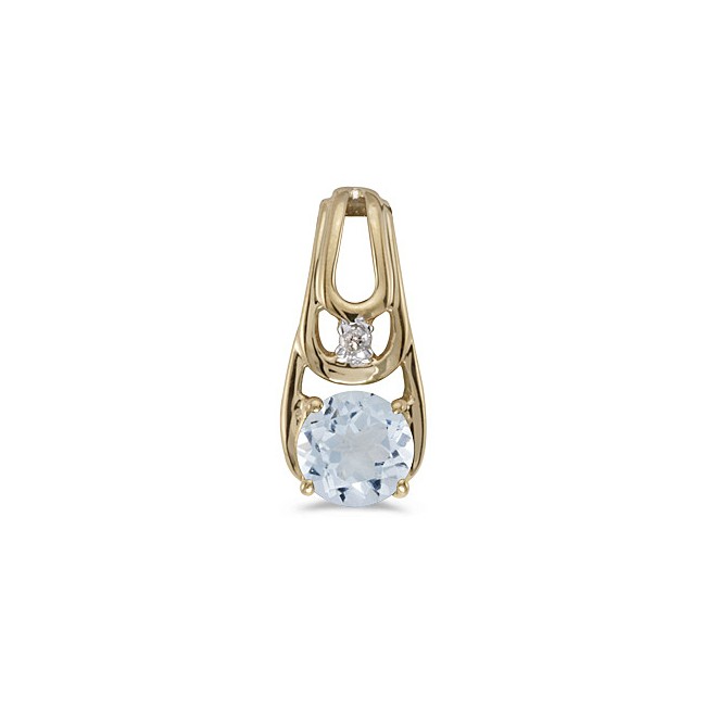 14k Yellow Gold Round Aquamarine And Diamond Pendant