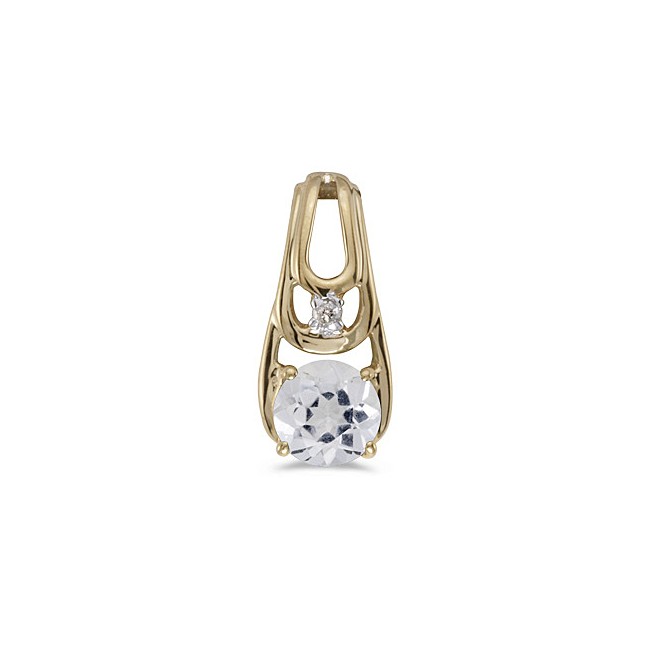 14k Yellow Gold Round White Topaz And Diamond Pendant