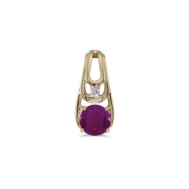 14k Yellow Gold Round Ruby And Diamond Pendant