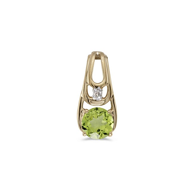 14k Yellow Gold Round Peridot And Diamond Pendant