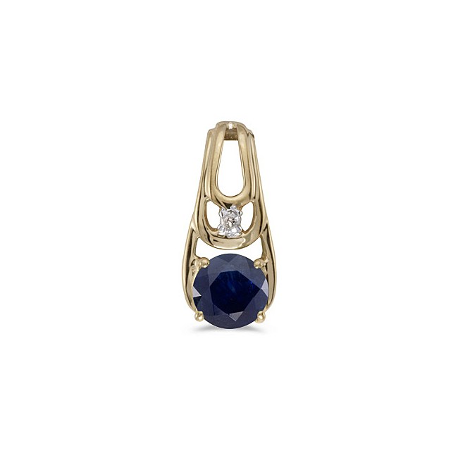 14k Yellow Gold Round Sapphire And Diamond Pendant