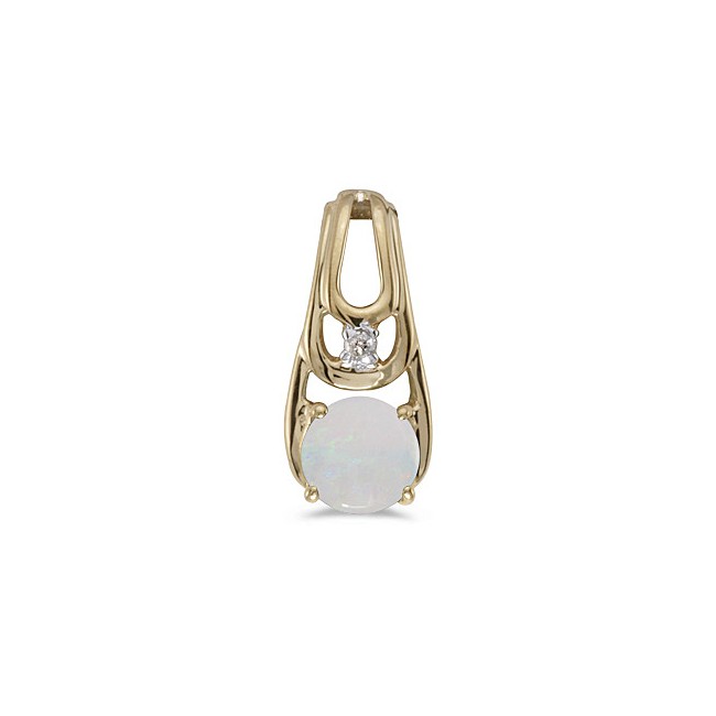 14k Yellow Gold Round Opal And Diamond Pendant