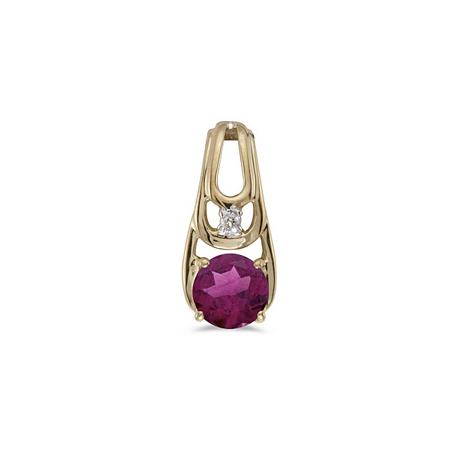 14k Yellow Gold Round Rhodolite Garnet And Diamond Pendant