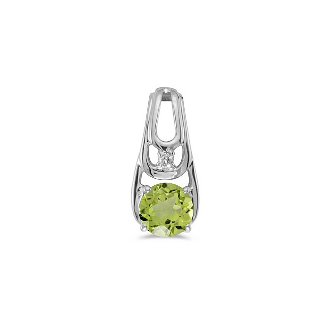 14k White Gold Round Peridot And Diamond Pendant