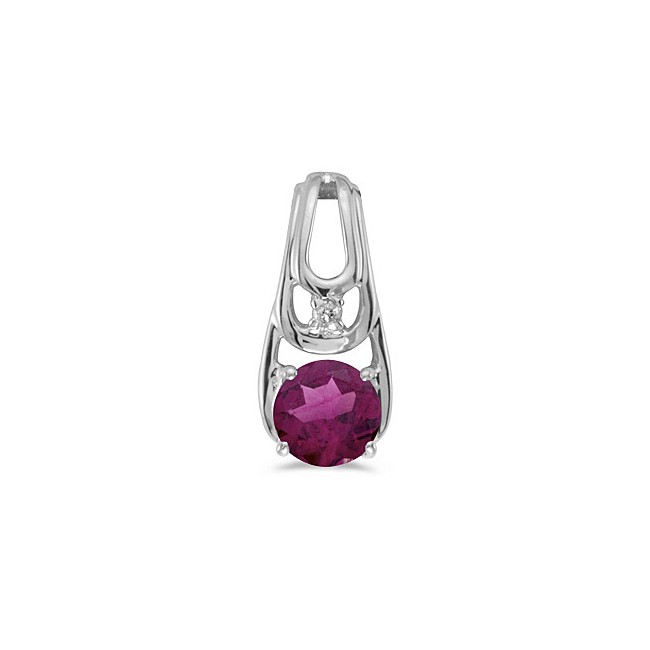 14k White Gold Round Rhodolite Garnet And Diamond Pendant