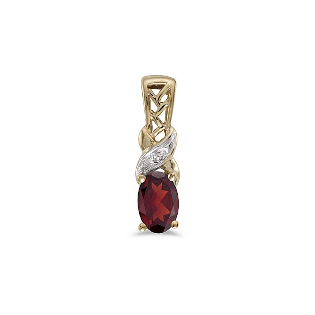 14k Yellow Gold Oval Garnet And Diamond Pendant