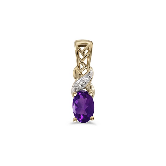 14k Yellow Gold Oval Amethyst And Diamond Pendant