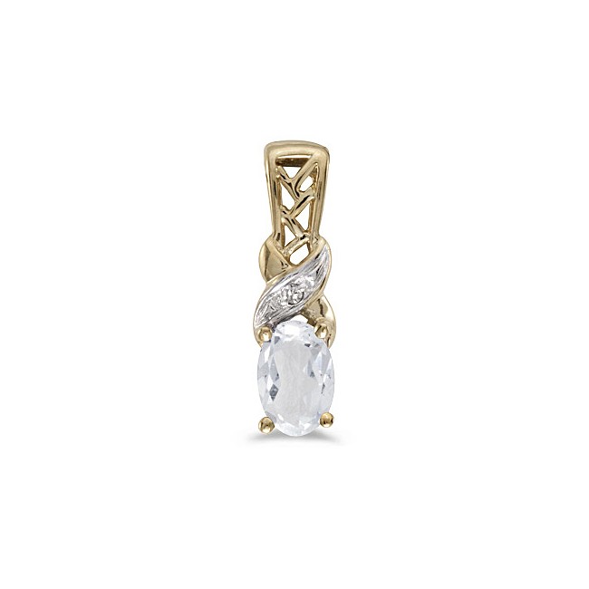 14k Yellow Gold Oval White Topaz And Diamond Pendant